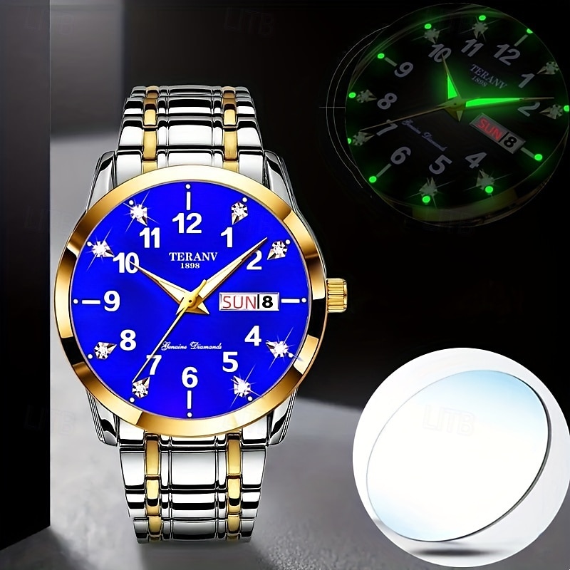 Relógio digital masculino de negócios, mostrador redondo com strass, à prova d'água, luminoso, com pulseira de liga, multifuncional, fashion, relógio de quartzo para homens, presentes de lazer e de 2025 por $23.99 –P3