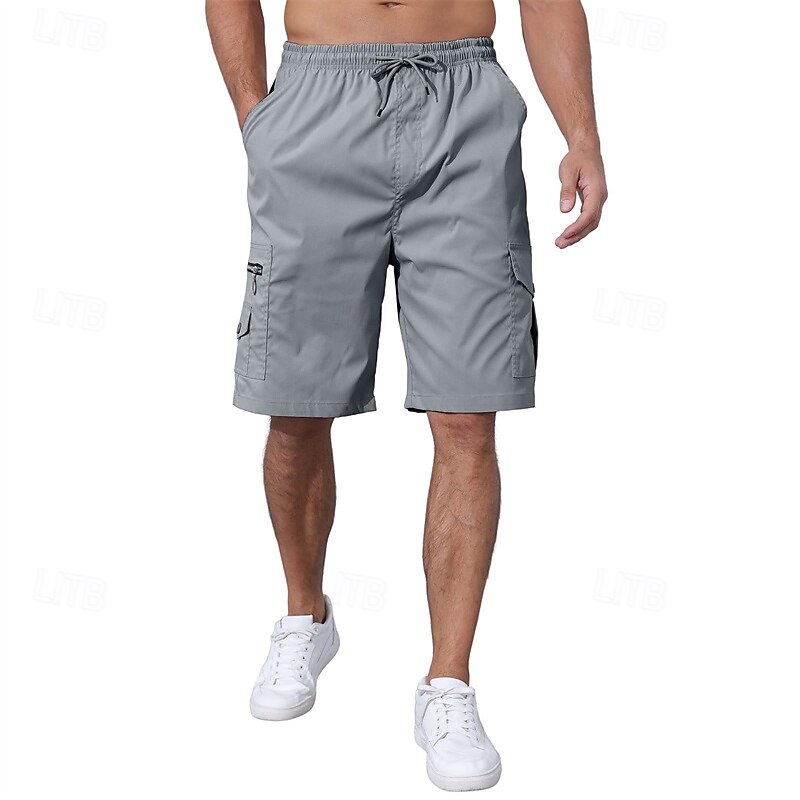 Men's Cargo Shorts Shorts Summer Shorts Drawstring Elastic Waist Multi Pocket Plain Comfort Wearable Knee Length Outdoor Sport Daily Fashion Casual Black Navy Blue 2025 - $20.99 –P4