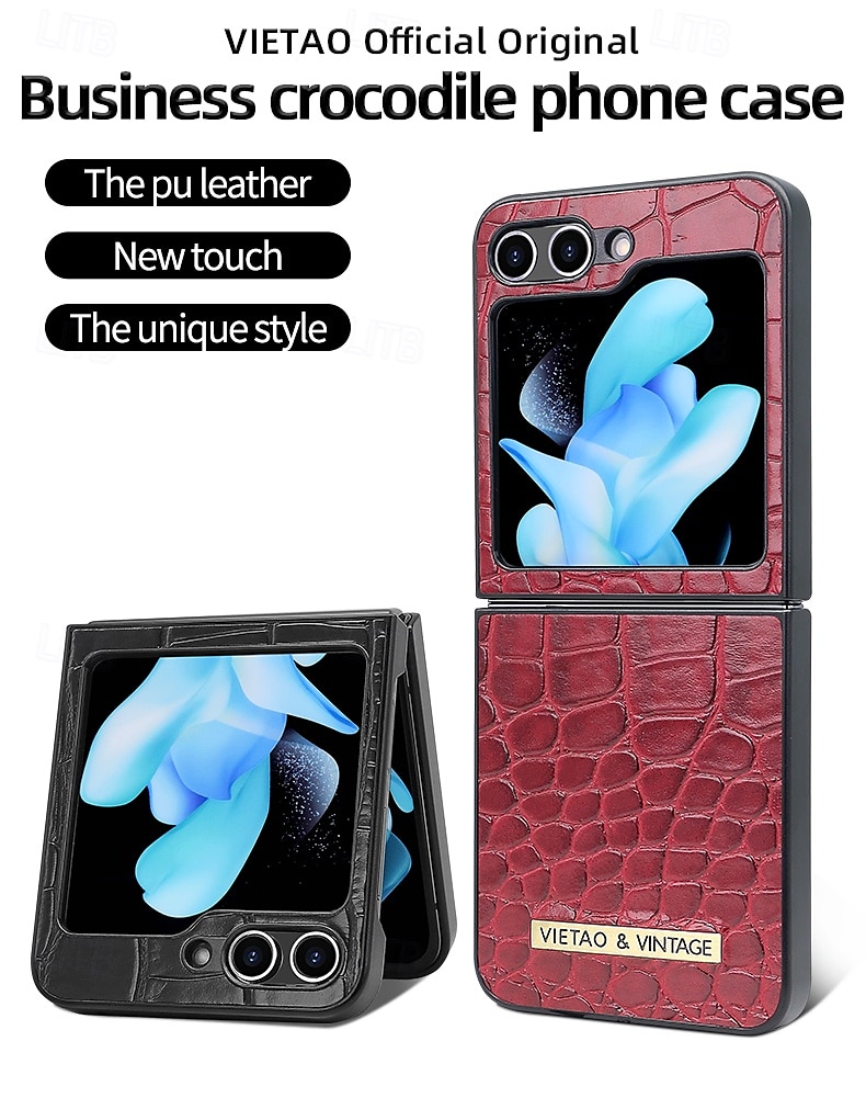 2025年 Samsung Galaxy Z Flip 5 Z Flip 4 Z Flip 3 用の電話ケース バックカバー ショックプルーフ レトロ PUレザー  コレクション – $19.99 –P1