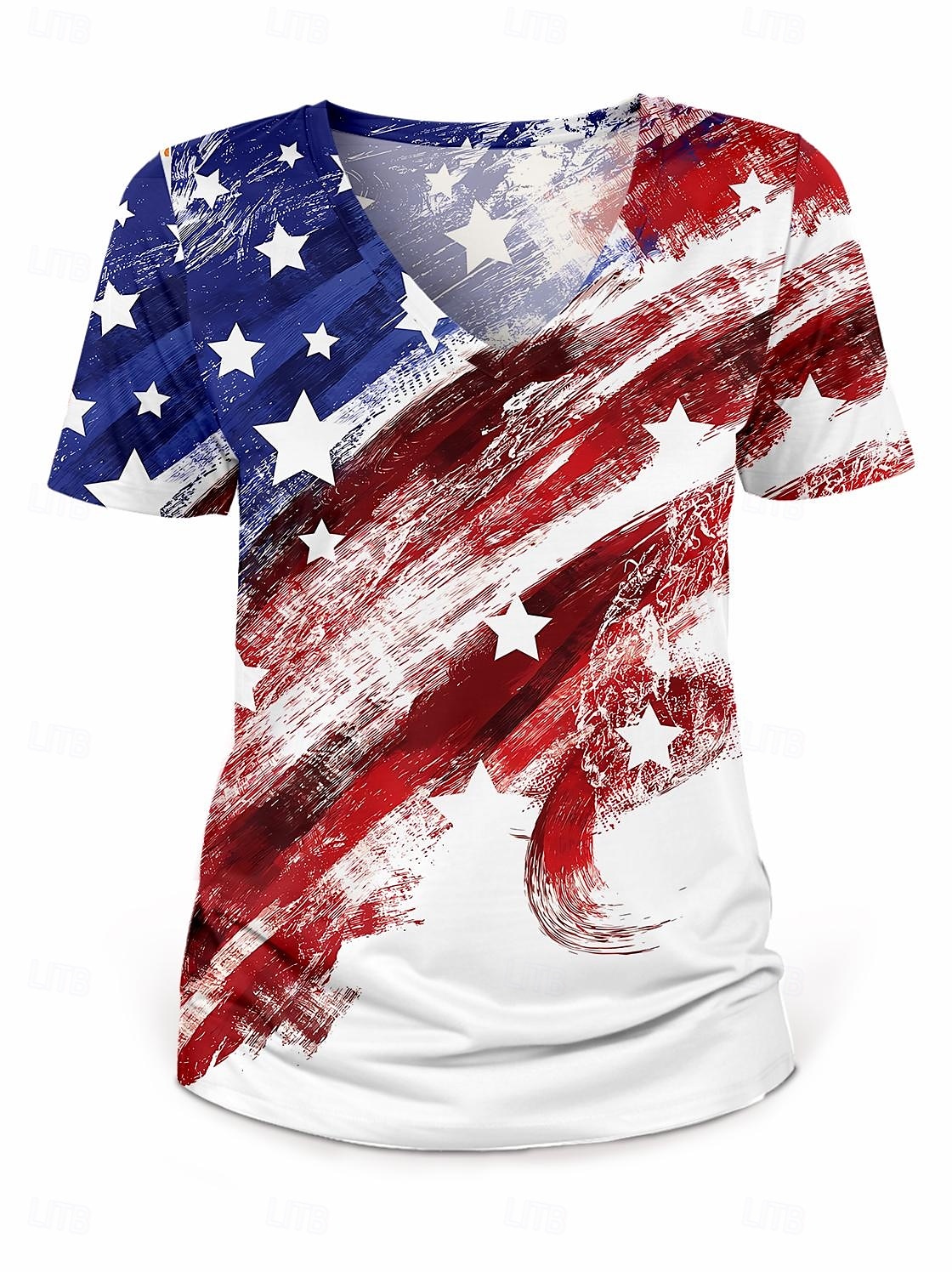 Patriottische T Shirt Vlag Amerikaanse Vlag Nationale Vlag Stijlvol Casual Rood Wit En Blauw Korte Mouw V-Hals Reguliere Tops Dagelijks Print Wijn Zomer Lente 2025 - $19.99 –P3
