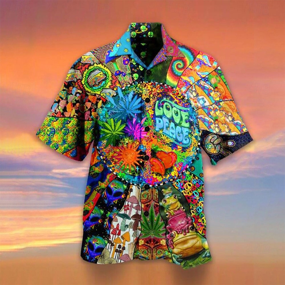 Voor heren Kleurrijk Paddenstoel Tropische planten Overhemd Hawaiiaans overhemd Kampshirt Korte mouw Overhemd Strijkijzer Ontwerper Strandstijl Feestdagen Lichtgroen blauw Paars 3D-afdrukken S M L 2025 - $24.99 –P2