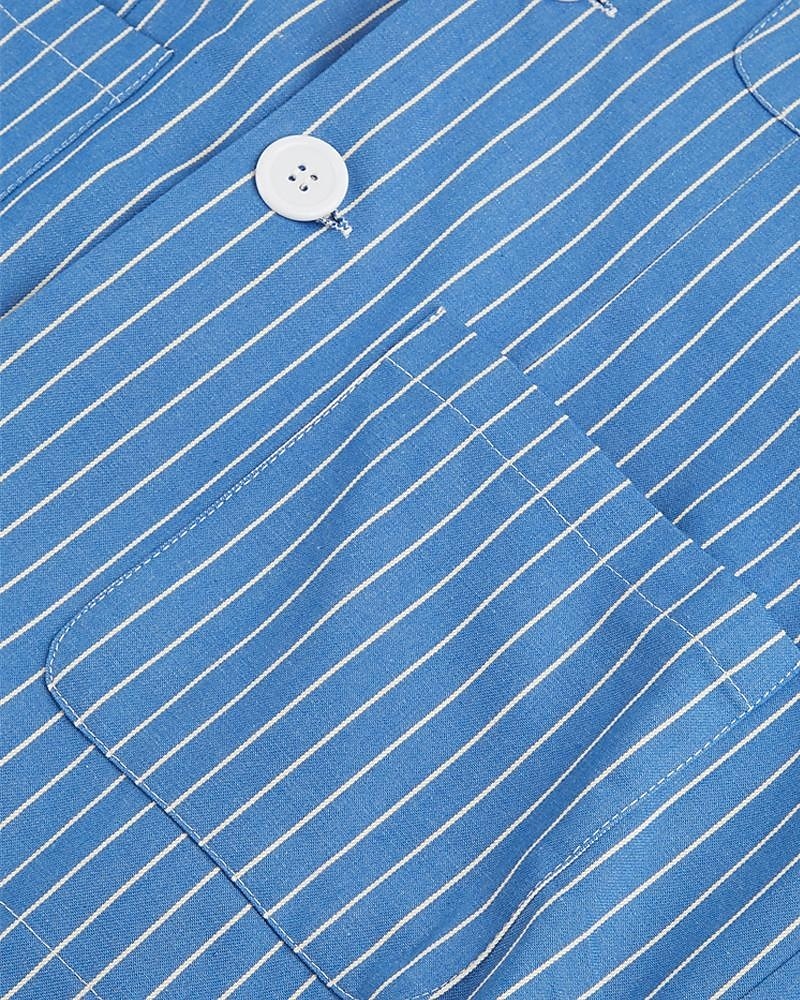 Hombre Graduación chaqueta Negocio Fiesta de Cóctel Fiesta de Boda Moda Casual Primavera Otoño Mezcla de Algodón Rayas Bolsillo Botones Cómodo Botonadura Simple Chaqueta de sport Azul Real 2026 - $50.99 –P5