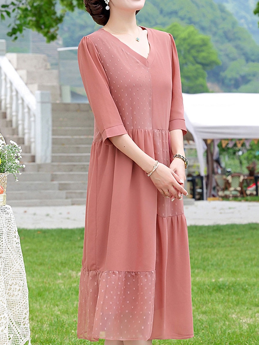 Női Hosszú ruha Maxi ruha hétköznapi ruha A vonalú ruha Elegáns Stílusos Alkalmi Vakáció Hétköznapi Napi Normál Sima Rövid ujjú V-alakú Arcpír rózsaszín Medence Nyár Tavasz 2025 - $48.99 –P5