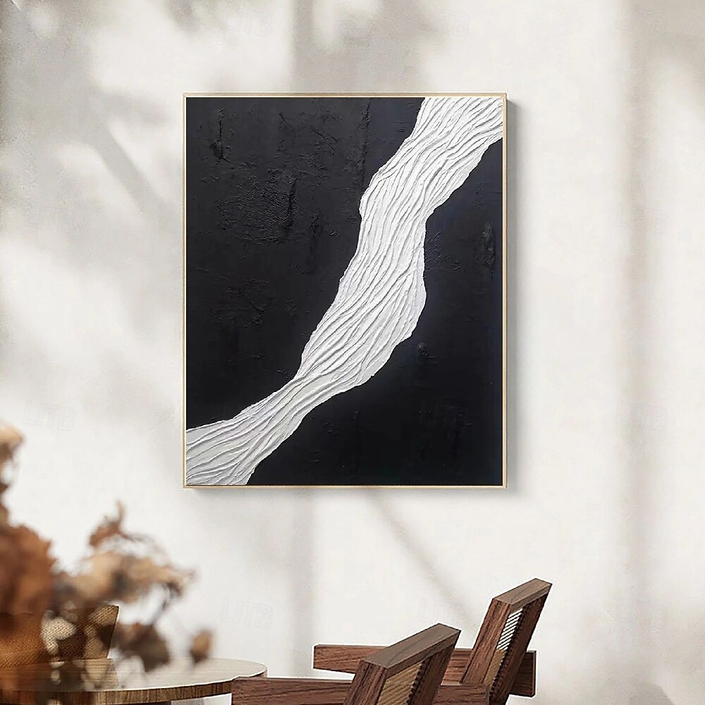 grande peinture abstraite texturée 3D blanche et noire faite à la main, peinture à l'huile abstraite texturée 3D peinte à la main, décoration murale moderne, œuvres d'art pour bureau, décoration de 2025 ? $116.99 –P4