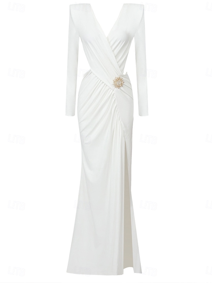 Abiti da ballo A-Line Vestito da festa Carnevale Festa Lunghezza al pavimento Maniche lunghe V Collo Poliestere con Strass del 2025 a $80.99 –P7