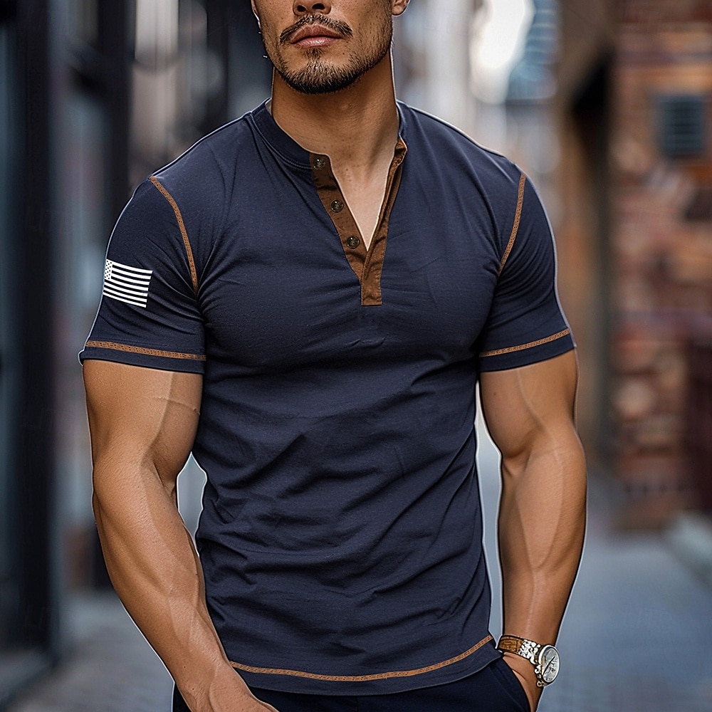 4. Juli 2026 250. Gedenktag Herren Vintage Designer Henley Kurzarm T-Shirt Freizeit Outdoor Alltag 2026 - $22.99 –P1