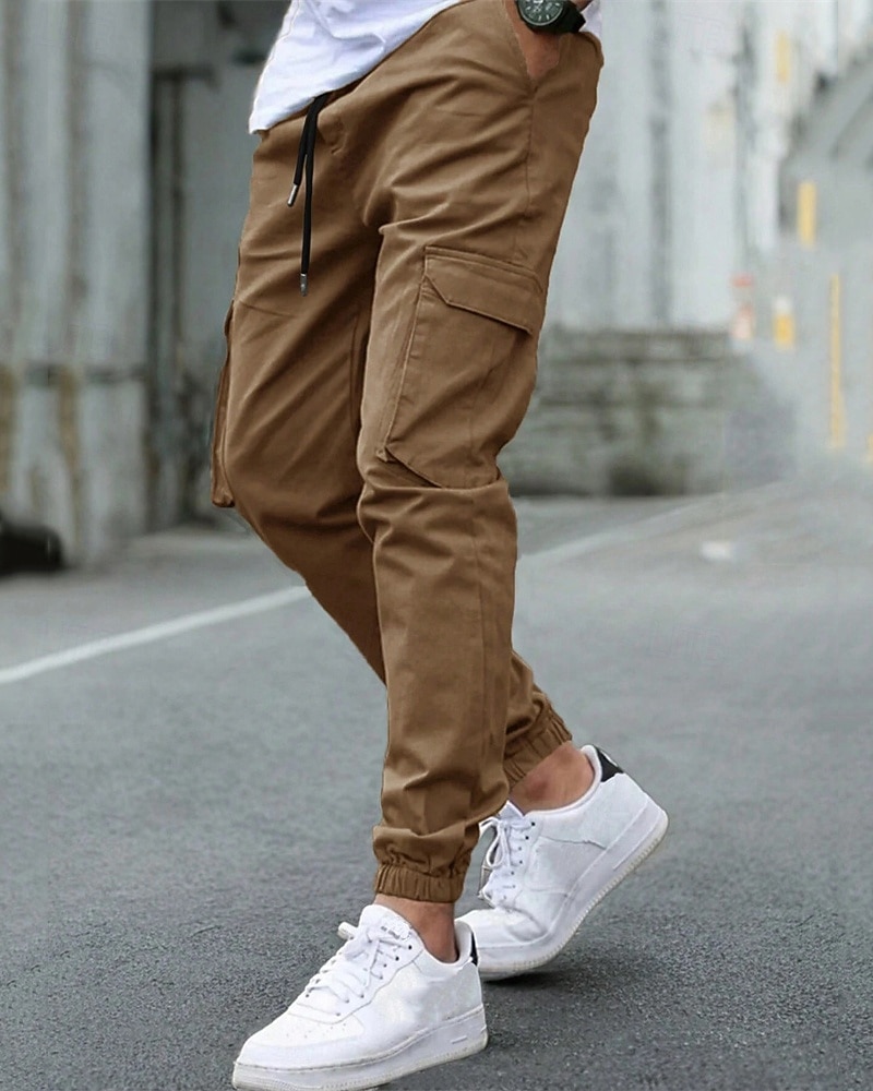 Homens Calças Cargo Calças Cintura elástica Bolso multi Tecido Vestível Ao ar livre Diário Casual Marron Escuro Preto de 2026 por $31.99 –P10