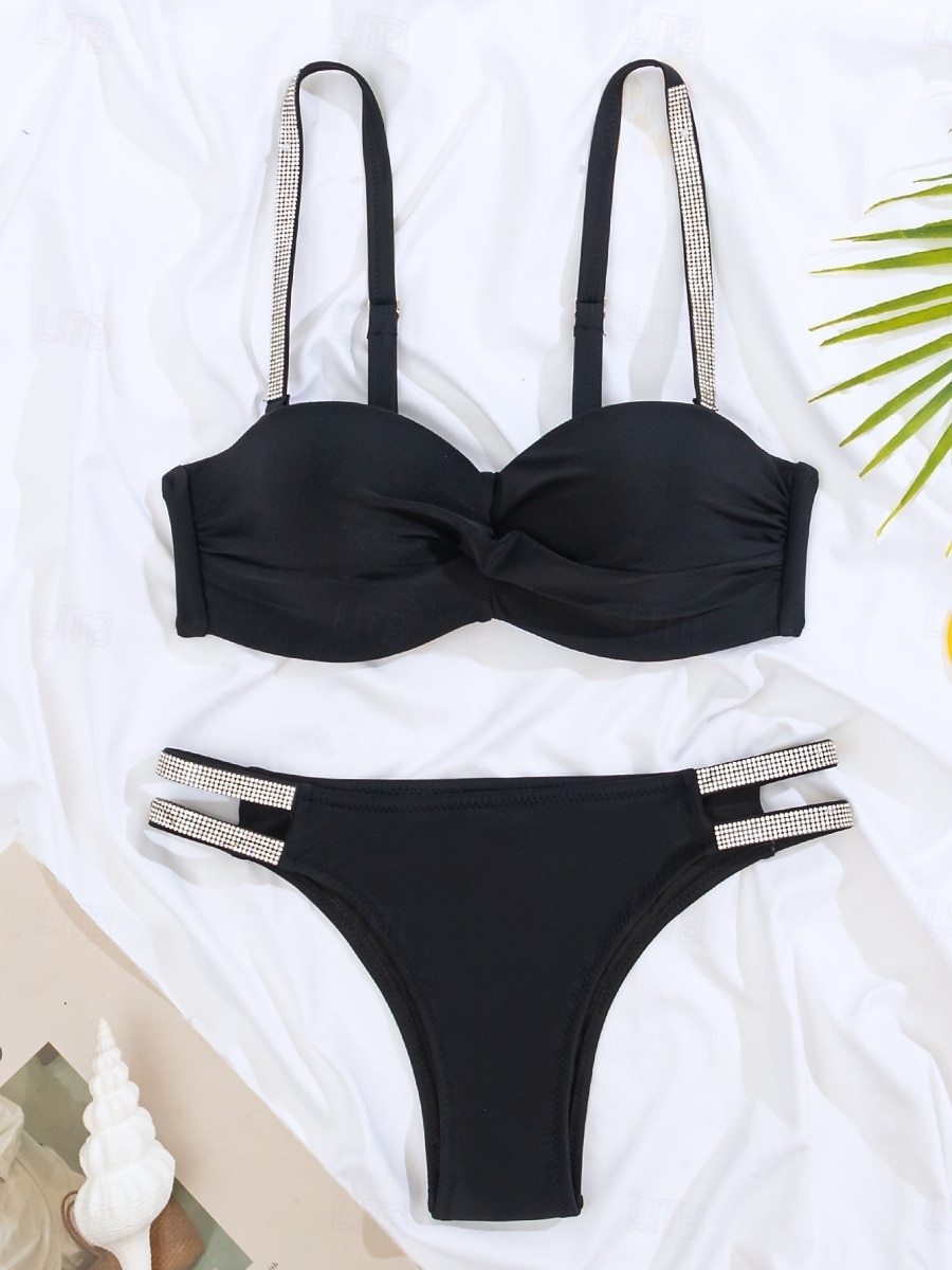 Femme Maillots de Bain Bikinis 2 pièces Slip Brésilien Maillot de bain Dos Nu Mince Vacances Tenues de plage Couleur unie Col V Sans Manches Maillots de bain de 2025 ? $25.99 –P10