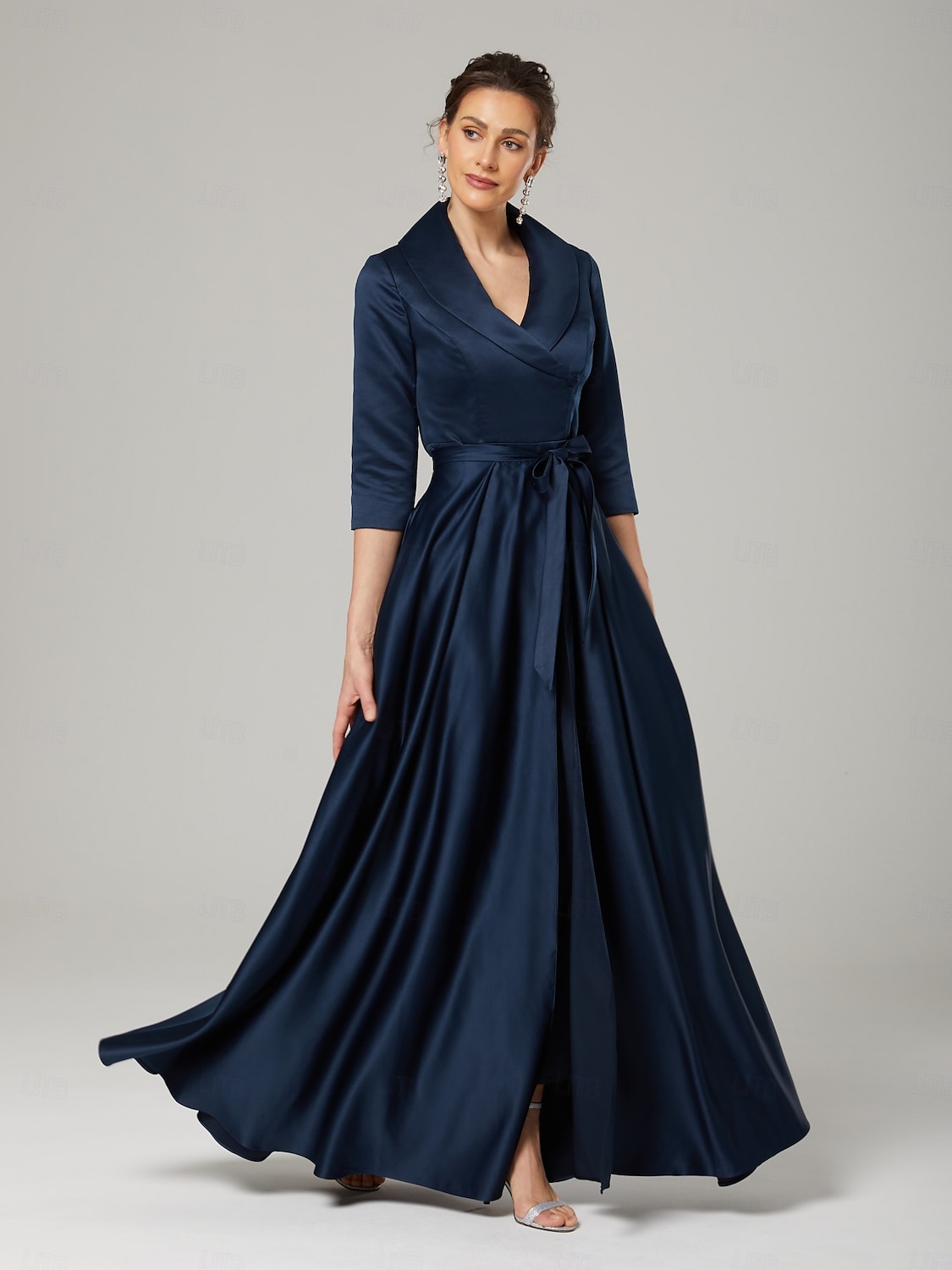 Jumpsuit / Pantsuit Mother of the Bride  Elegant Party Simple Shirt Collar Ankle Length Satin 3/4 Length Sleeve with Bow(s) 2025 - $164.99 –P1