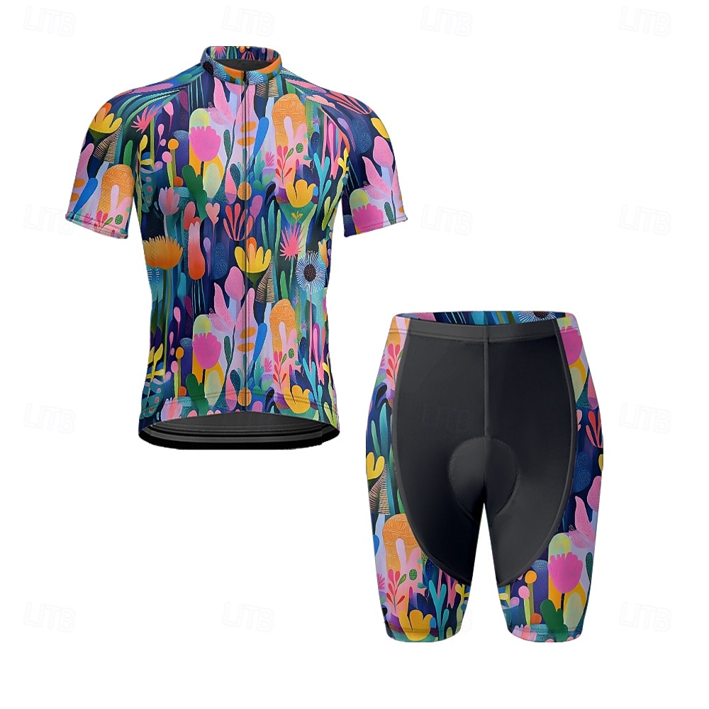 Men's Cycling Jersey with Shorts Floral Botanical Short Sleeve Bike Clothing Suit with 3 Rear Pockets Mountain Bike MTB Road Bike Cycling Front Zipper Sweat wicking Comfortable Breathable Sports 2025 - $47.99 –P5