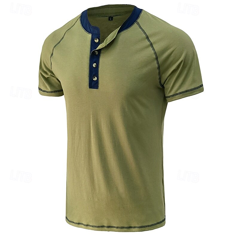 Men's Button T Shirt T Shirt Henley Shirt Short Sleeve Shirt Short Sleeve Henley Summer Color Block Solid / Plain Color Fashion Designer Fashion Vacation Street Going out Dark Grey Wine Black Top Tee 2025 - $26.99 –P12