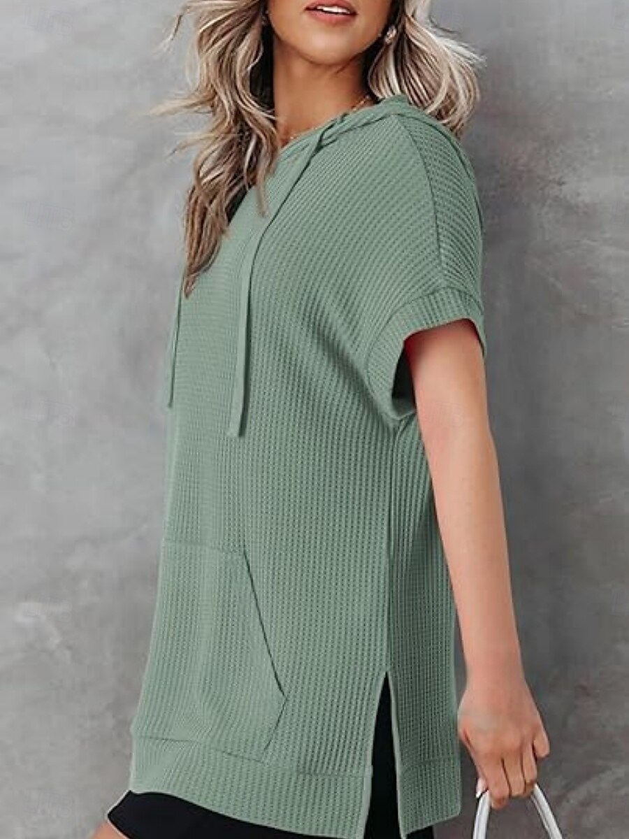 Women's Mini Dress Hoodie Dress Casual Dress Basic Casual Vacation Daily Regular Fit Plain Half Sleeve Hooded Black White Blue Fuchsia Summer 2025 - $33.99 –P11