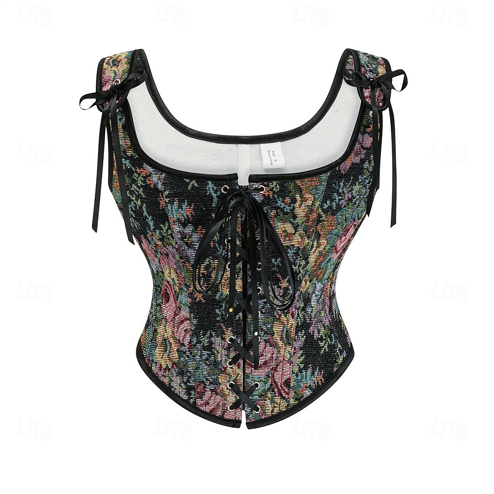 Retró Középkori Reneszánsz Fűző Prsluk Bustier Ren Faire Fűzős Virágos Jacquardszövet Női Kelta Fantasy királyi Mindszentek napja Farsang Parti Alkalmi / Napi LARP Felnőttek Fűző 2025 - $27.99 –P8