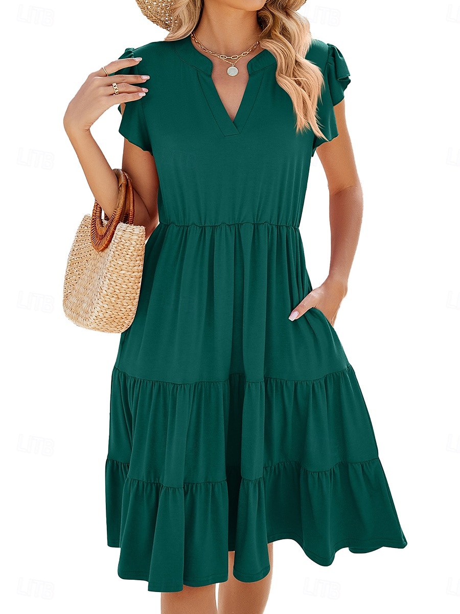 Rochie Mini pentru Femei Rochie Tip T Rochie Tip Tee Rochie în Formă de A Rochie Sportivă Culoare Uniformă Casual Vacanță Zilnic Potrivire Regulatorie Simplă Mâneci Scurte Gât în V Negru Roz Vin 2025 - $36.99 –P4