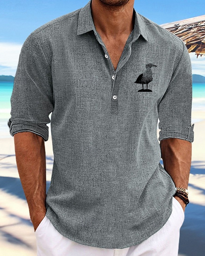 Per uomo Camicia Camicia di lino Camicia popover Camicia Estiva Camicia casual Camicia da Spiaggia Nero Blu Kaki Grigio Manica Lunga Animale Bavero Vacanza Camicia hawaiana Bottonato Abbigliamento del 2025 a $25.99 –P4