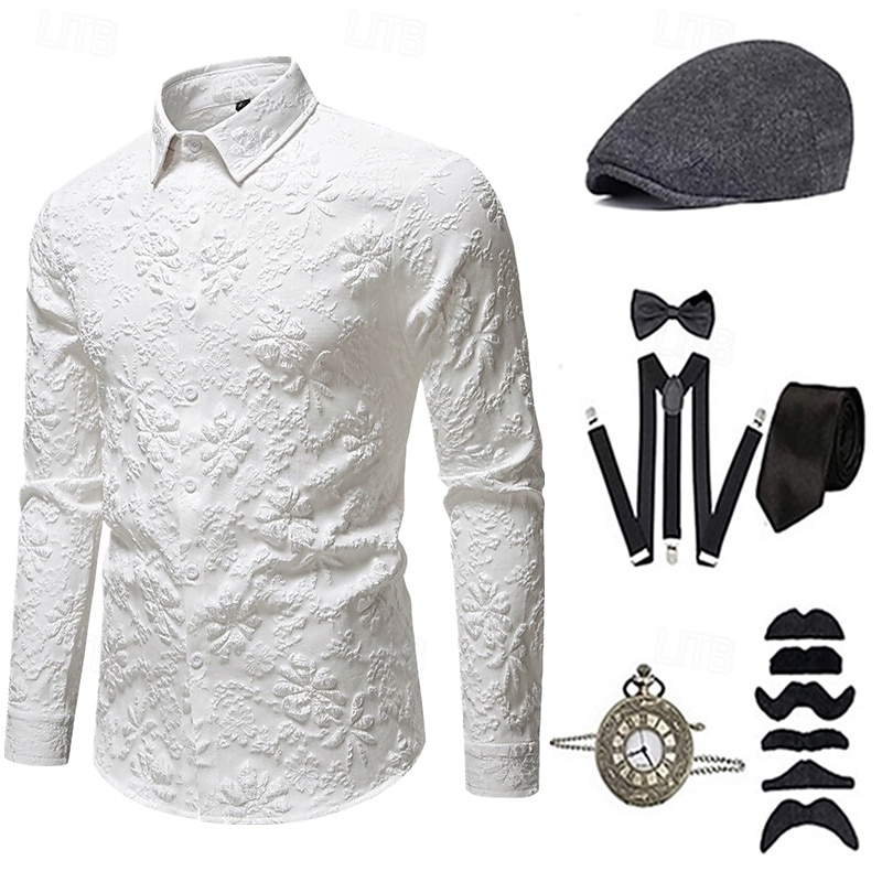 1920er Vintage inspiriert Der große Gatsby Partykostüm Zubehörset Umlegekragen Kostüm Herren Halloween Party & Abend Alltagstauglich Erwachsene Bluse Hut Ganzjahres 2025 - $46.99 –P2