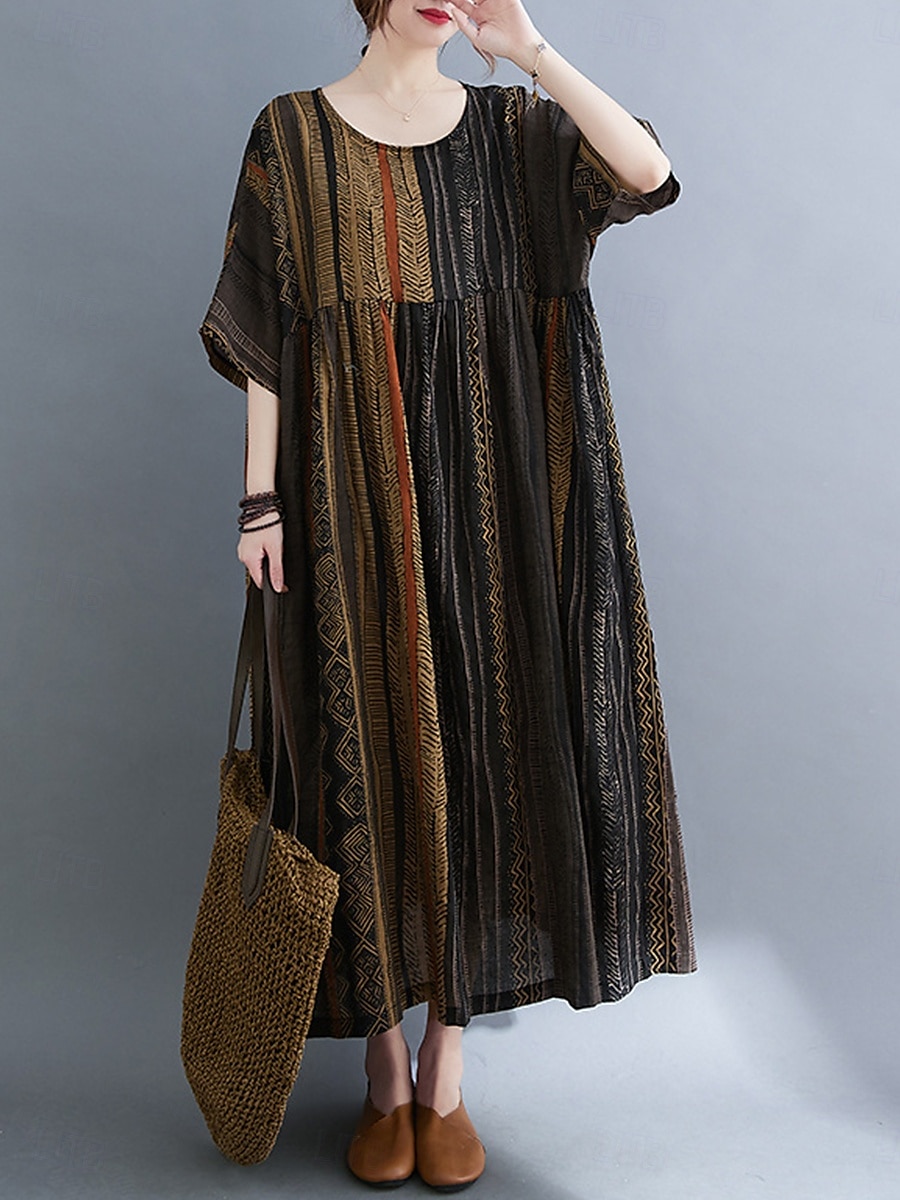 Femmes Robe maxi Robes en coton et lin Robe Décontractée Basique Occasionnel Vacances Quotidien Coupe régulière Graphique Manche Courte Col ras du cou Marron foncé Rouge Bordeaux Été de 2025 ? $32.99 –P1