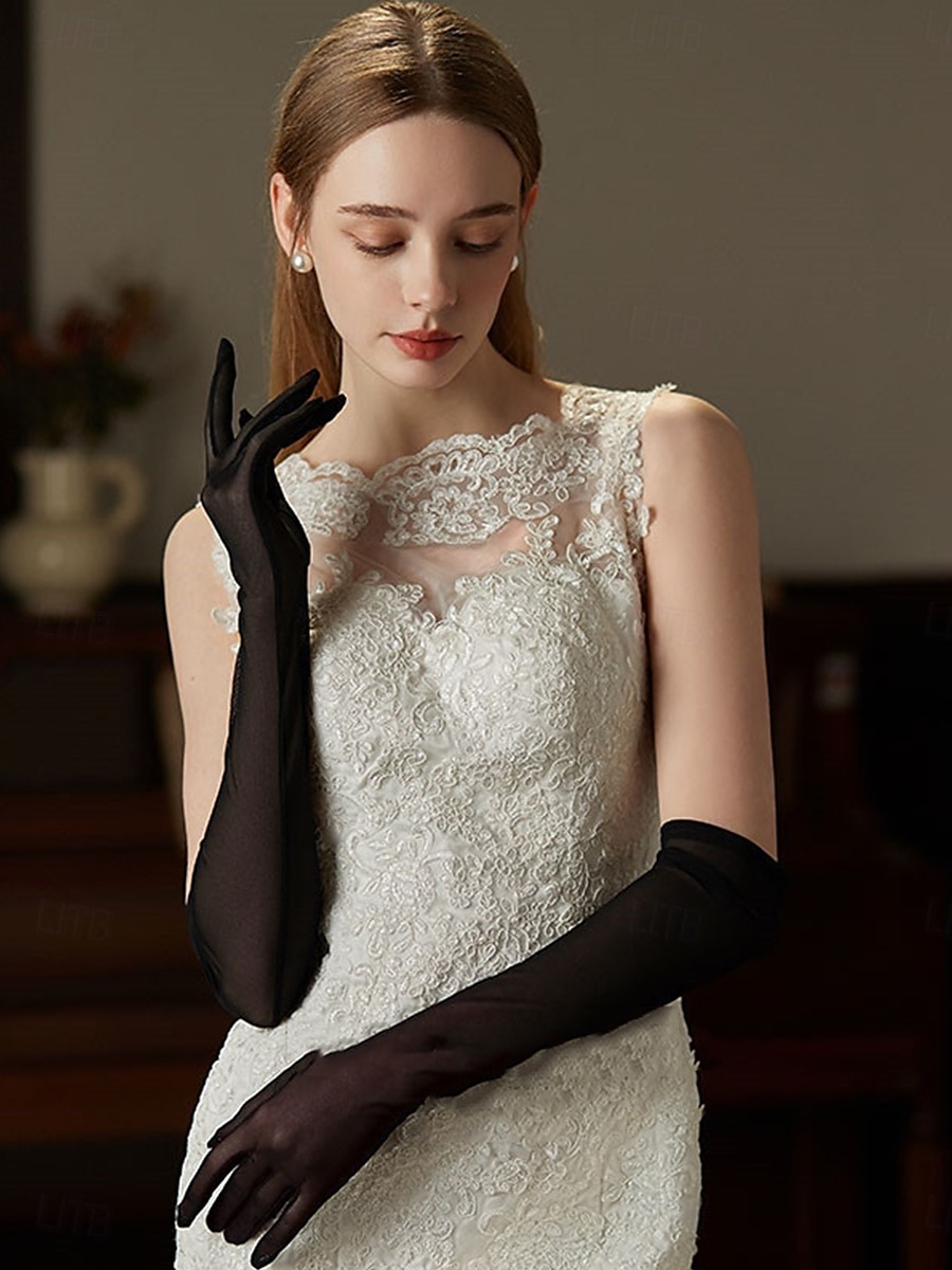 Spitzen-Handschuhe Handgelenklang Elegant  Klassischer Stil Mit einfarbigen Hochzeits-  Partihandschuhen 2025 - $41.99 –P1