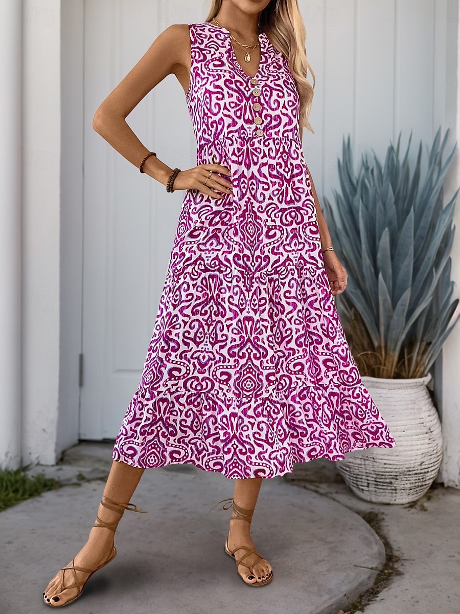 Női Maxiruha hétköznapi ruha Boho elegáns ruhák Ujjatlan ruha Boho ruha Csehország aranyos stílus Stílusos Vakáció Napi Tengerpart Laza öltözet Virágos Ujjatlan Vágott nyak Sárga Medence Fukszia 2025 - $29.99 –P10