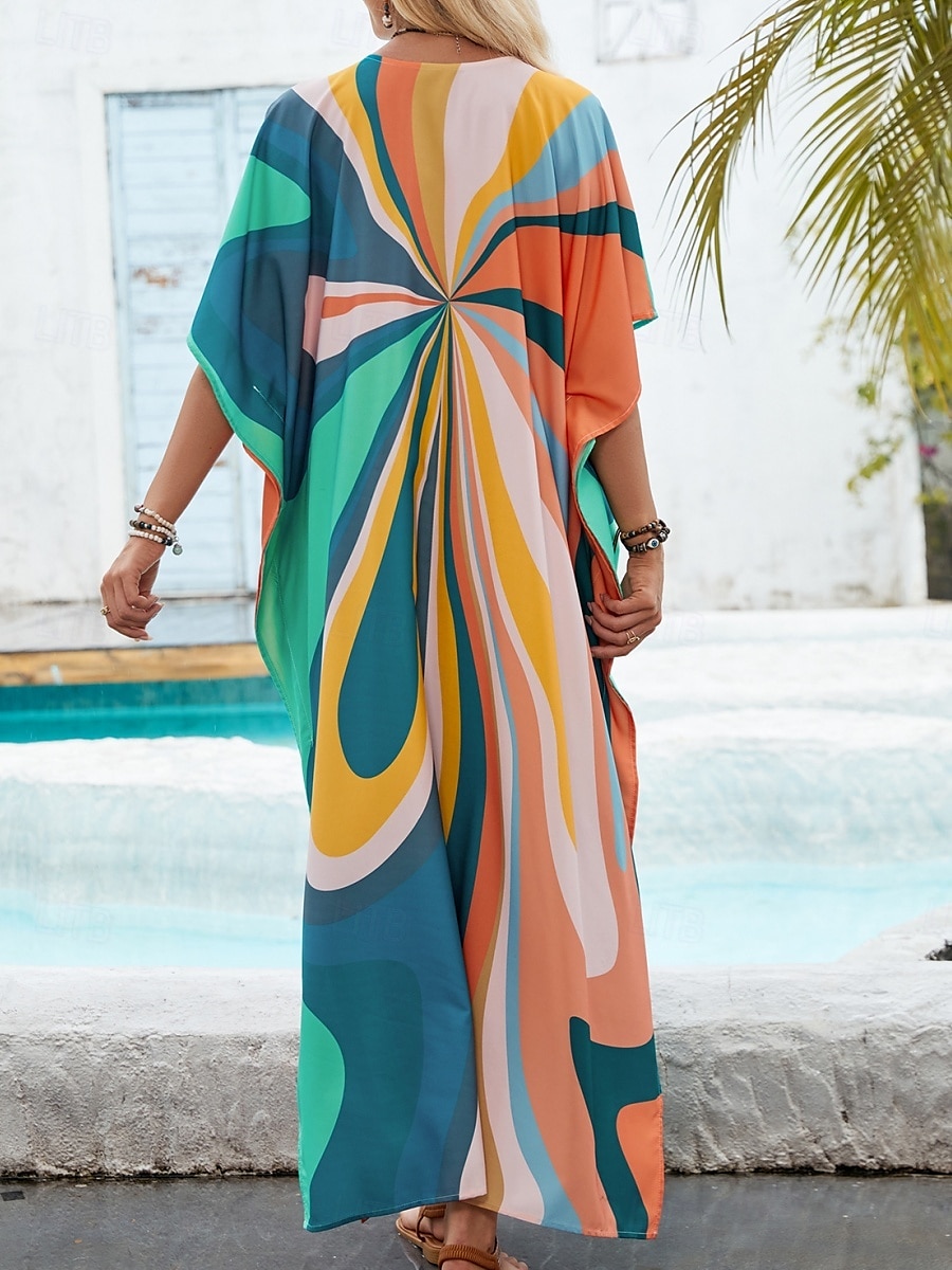 Damen Badeanzug Zudecken Schwimm-Kleid Bademode Urlaub Strandbekleidung Geometrisch V Ausschnitt Langarm Badeanzüge 2025 - $33.99 –P2