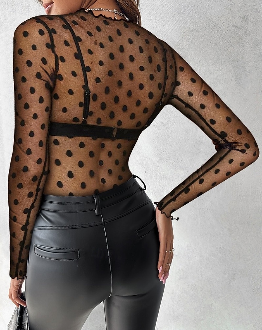 Chemisier Femme Noir transparent 6 noir Noir Broderie Fleur / Plantes Dentelle Troué du quotidien Elégant Dentelle Col Rond S de 2025 ? $15.49 –P9