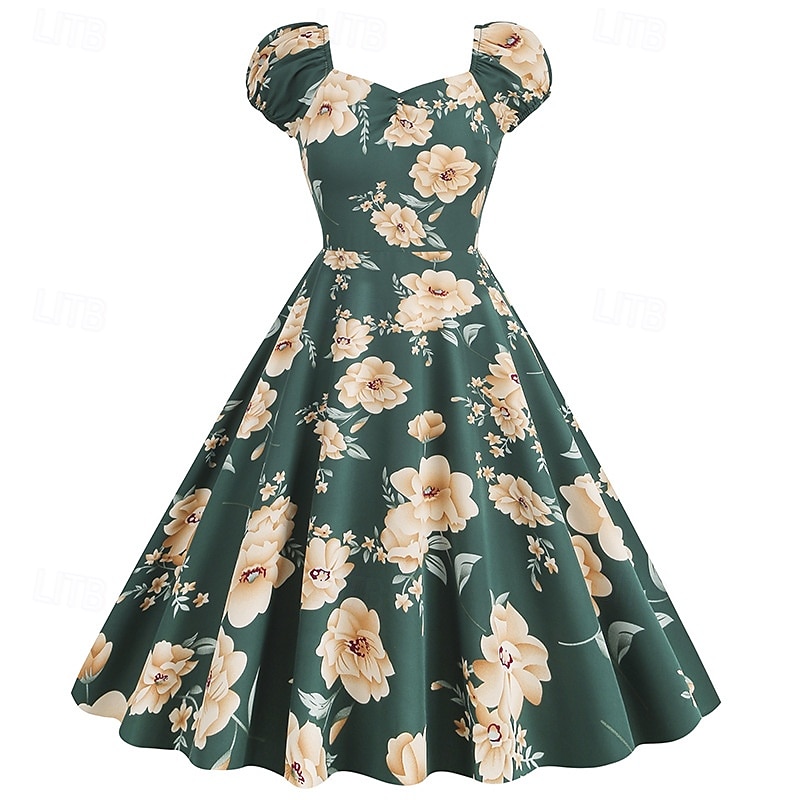 Set 1950s Retro Vintage Rockabilly Tea Length Knee Length Dress Petticoat Tea Dress with Accessories Floral Fit & Flare Swing Fancy Dress Women's Christmas Carnival New Year Revival Tea Party Adults' 2026 - $51.99 –P1