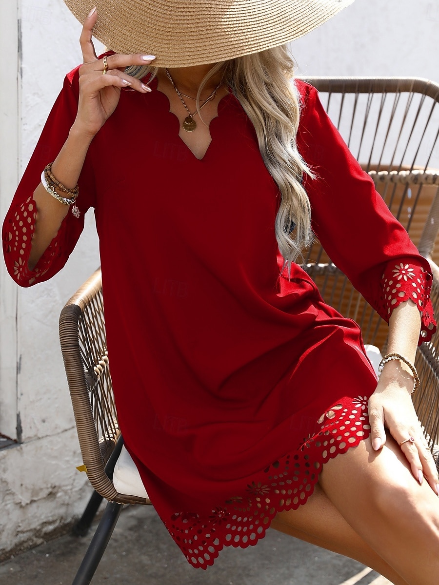 Damen Minikleid schwarzes kleid Freizeitkleid Cocktailkleid Abendkleid Basic Lässig Urlaub Täglich Normale Passform Einfach Dreiviertelarm V Ausschnitt Schwarz Rote Blau Sommer 2025 - $22.99 –P12