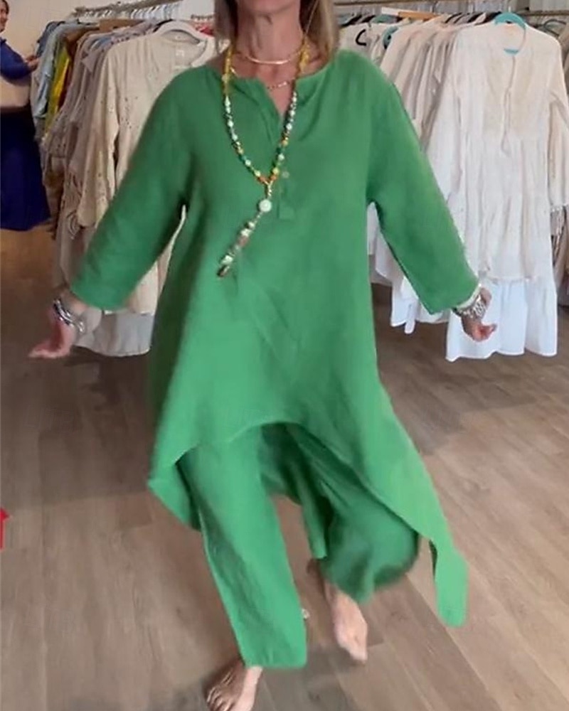 Damen Leinen-inspirierte Kleider Mode Streetwear Alltagskleidung Date Normale Passform Einfarbig Langarm Rundhalsausschnitt Gelb Grün Hellgrau Frühling Herbst 2025 - $32.99 –P3