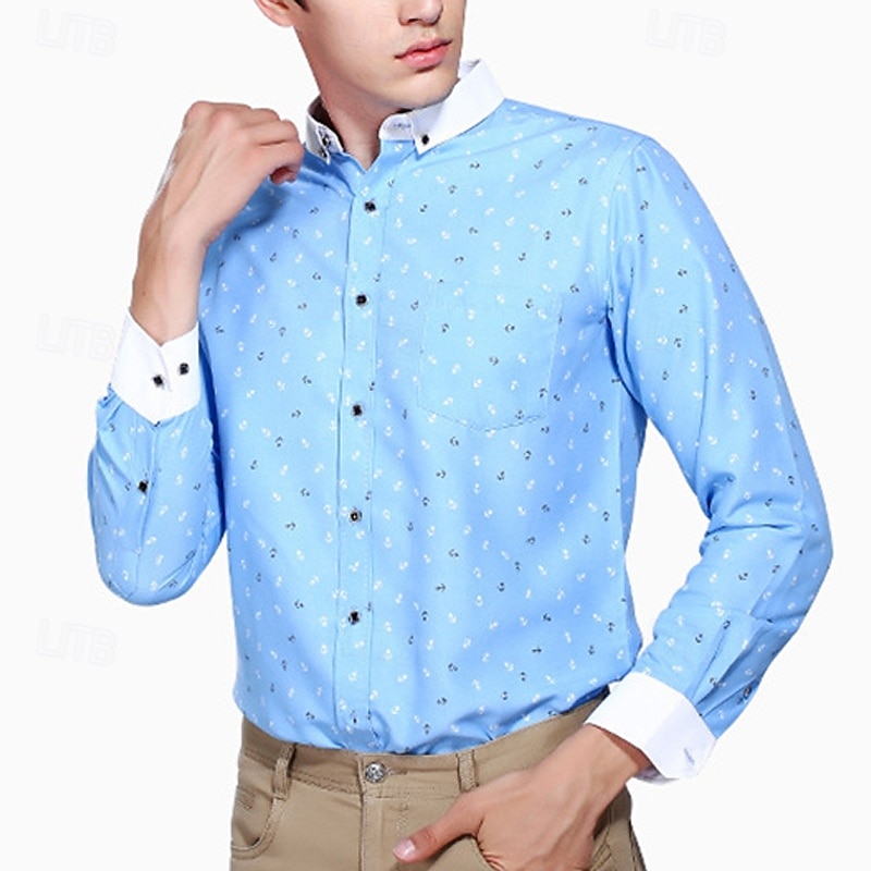 Herren Hemd Oberhemd Knopfhemd Anker Hochzeit Party Weiß Hellgrün Rosa Marineblau Langarm Kargen Frühling Herbst Bekleidung Tasche 2025 - $17.49 –P9