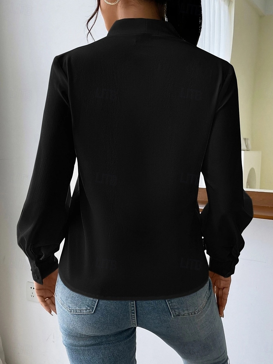 Dame Skjorte Bluse Helfarge Stilfull Fritid Langermet V-hals Vanlige topper Daglig Knapper Lomme Svart Hvit Gul Blå Grønn Sommer Vår 2025 - $31.99 –P21
