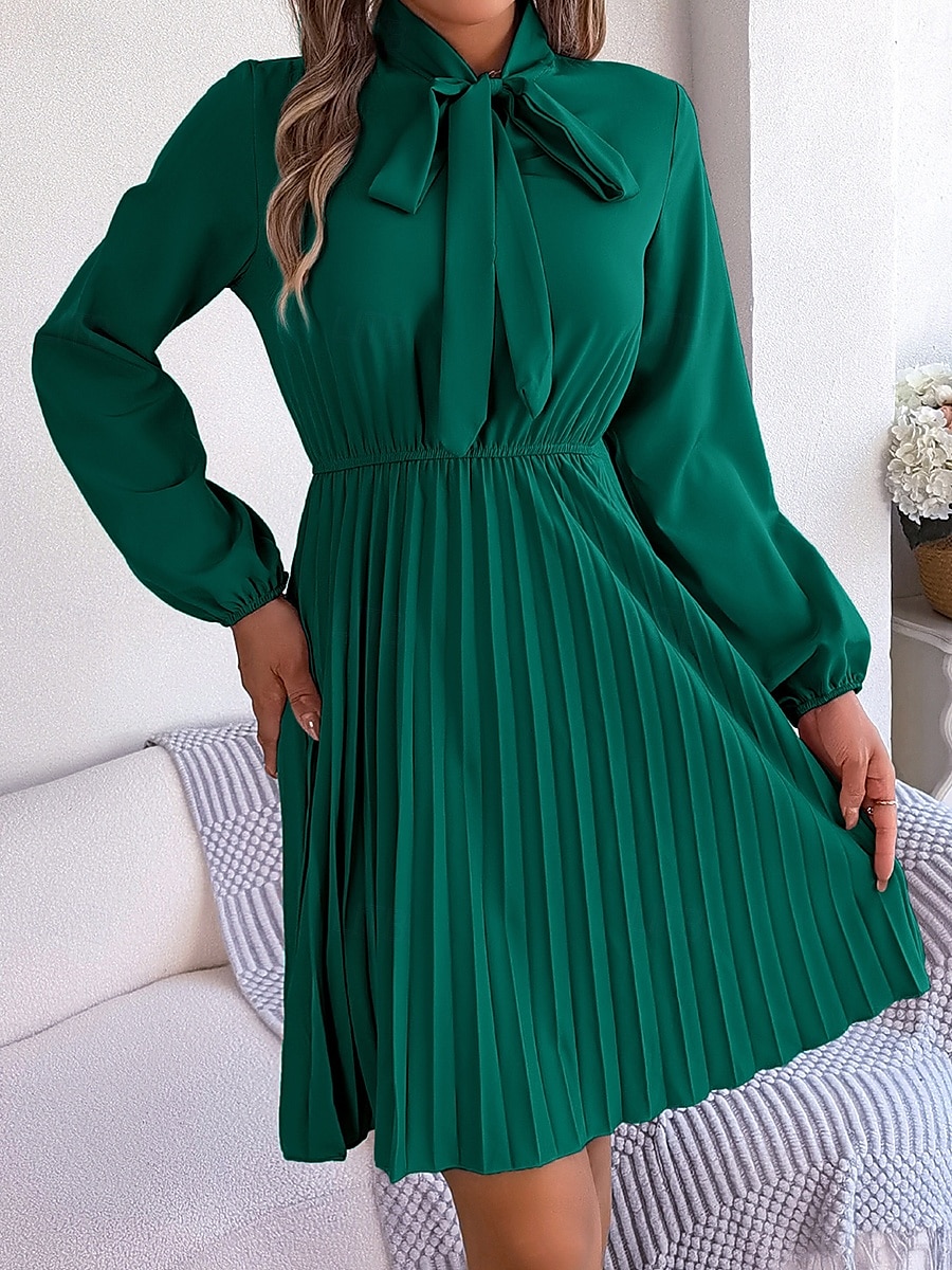 Women's Mini Dress Wrap Dress A Line Dress Solid Color Summer Dress Pleated Dress Party Birthday Vacation Daily Regular Fit Plain Long Sleeve V Neck Black Pink Wine Royal Blue Summer 2025 - $30.99 –P4