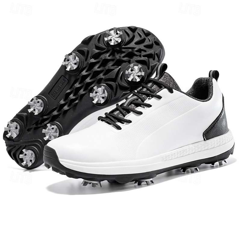 Men's Black and White Golf Shoes with Spiked Sole, Breathable Upper, and Lightweight Design for Comfort and Support on the Golf Course 2025 - $69.99 –P4