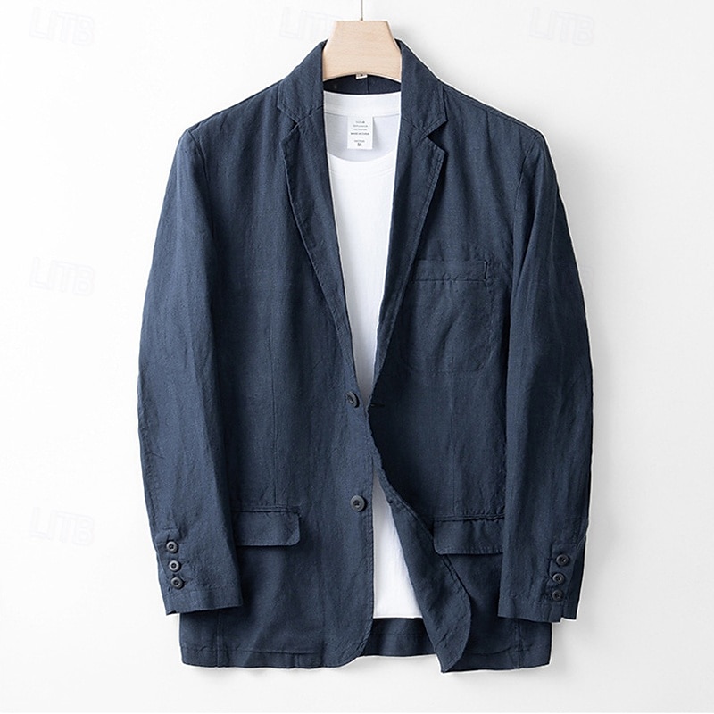 Pánské Blazer ze 100% lnu Blejzr Obchod Koktejlový večírek Svatebnívečírek Módní Na běžné nošení Jaro Podzim 100% len Pevná barva Kapsy Knoflíky Pohodlné Jednořadé Blejzr Námořnická modř Khaki Šedá 2025 - $102.99 –P10