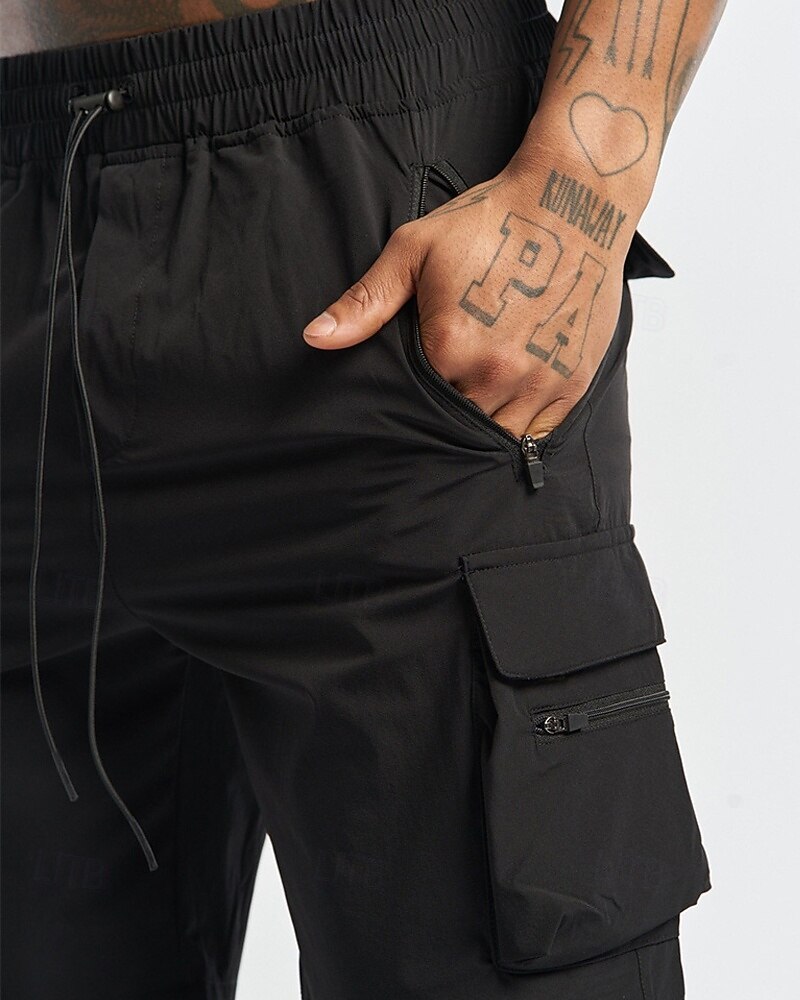 Homens Bermuda Cargo Calção Com Cordão Cintura elástica Bolso Com Zíper Tecido Secagem Rápida Vestível Curto Ao ar livre Diário Acampar e Caminhar Moda Clássico Preto Amarelo de 2025 por $22.99 –P6