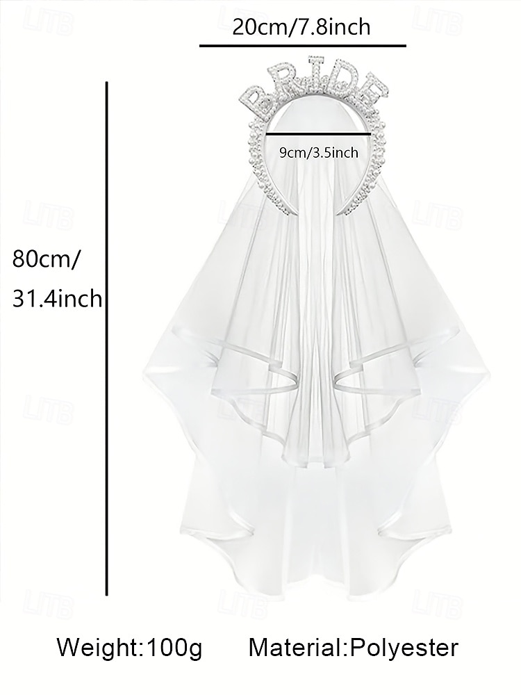 parel-versierde 'bruids'-hoofdband met sluier - elegant bruidshoofddeksel voor bruiloften en vrijgezellenfeesten 2026 - $18.99 –P7