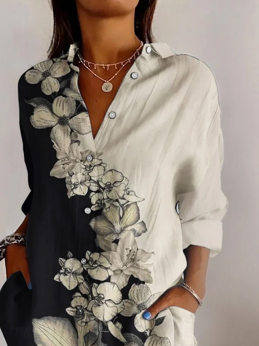 Damenhemd Langarm Knopfbluse Blumengrafik Alltag Stilvoll Retro Vintage Hemd Kragen Reguläre Tops Alltag Feiertag Ausgehen Knöpfe Rot Khaki Sommer Frühling 2025 - $32.99 –P2