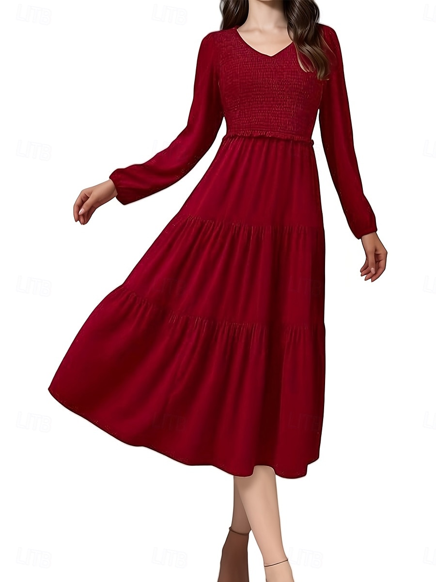 Női Midi ruha hétköznapi ruha Elegáns Stílusos Alkalmi Normál Bohém Hosszú ujj V-alakú Fekete Bor Sötétkék Katonai zöld Tavasz Ősz Tél 2025 - $29.99 –P3