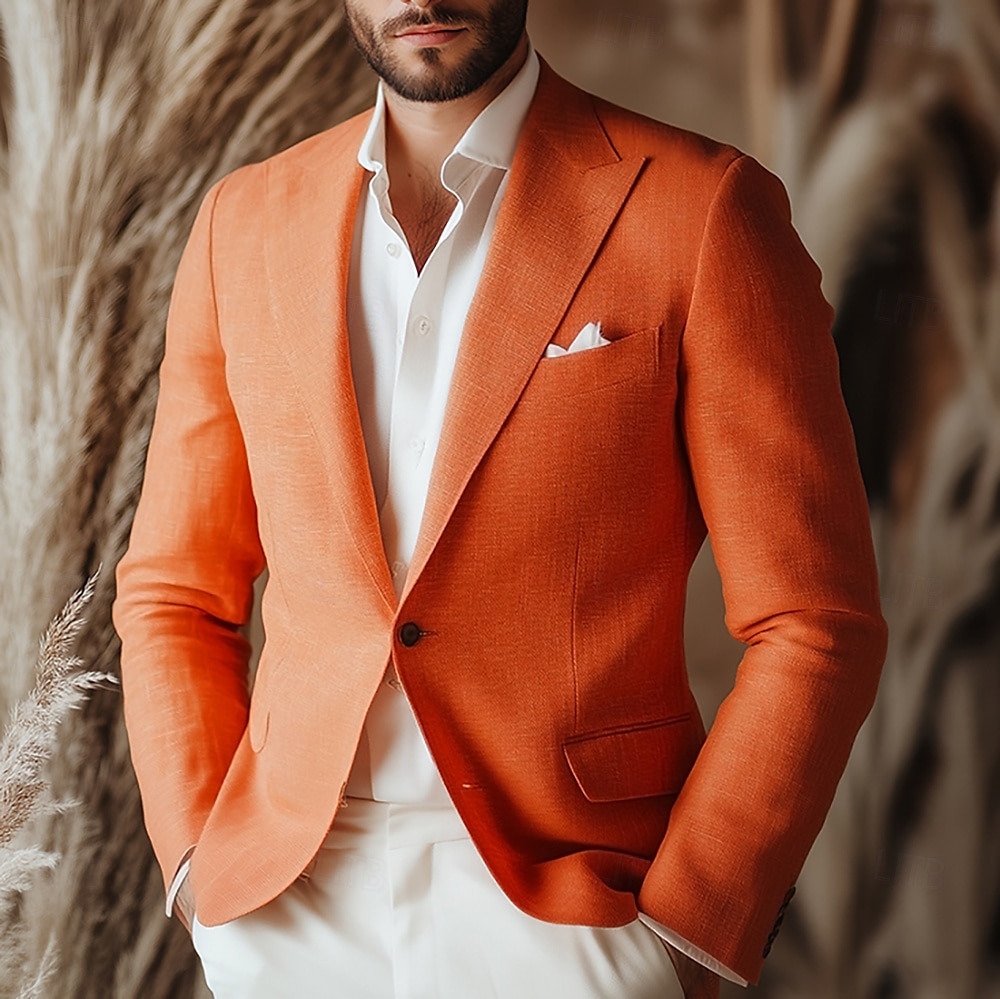 Giacca blazer in lino sportiva moda casual estivi a tinta unita gialla arancione beige adattamento standard monopetto a un bottone del 2025 a $78.99 –P2