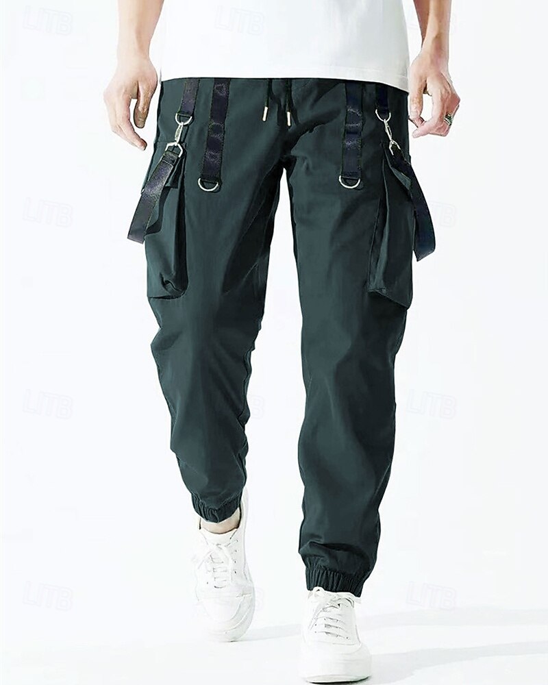 Homens Calças Cargo Corredor Calças Com Cordão Bolso multi Cintura elástica com cordão Tecido Vestível Ao ar livre Diário Acampar e Caminhar Moda Clássico Preto Vinho de 2025 por $27.99 –P19