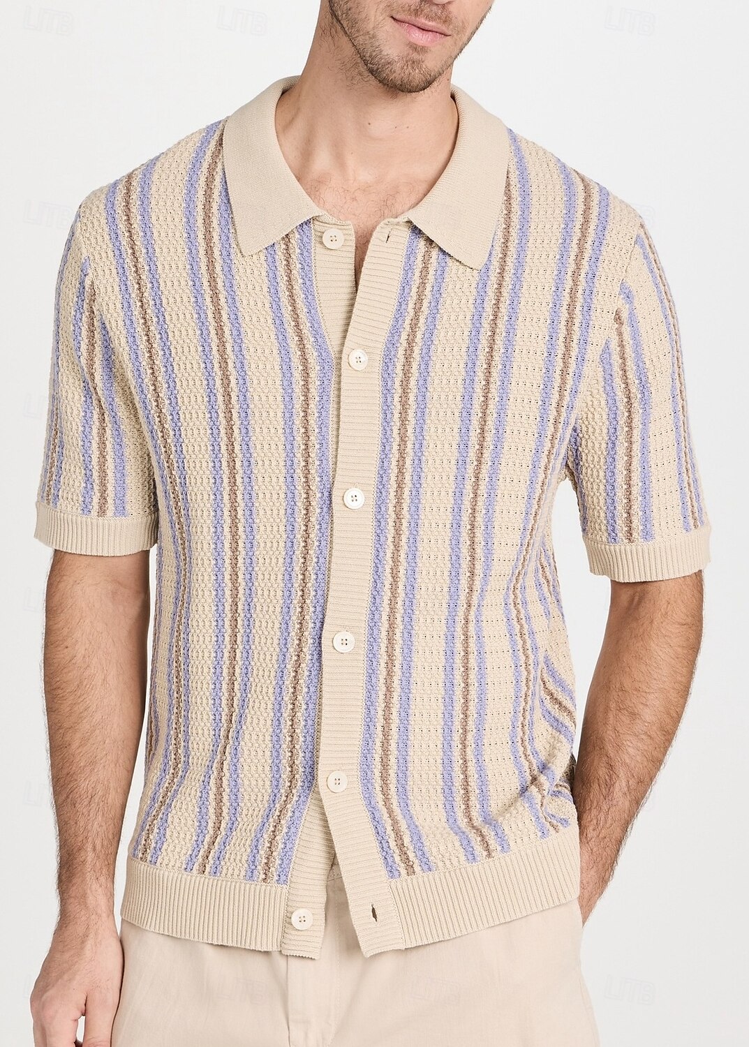 Retro 70. léta Svetr Tričko Kardigan Hippie háčkované Tlačítko dolů Proužky Pánské Dovolená Na den Pride Parade Dospělé Vrchní deska Jaro léto 2025 - $32.99 –P1