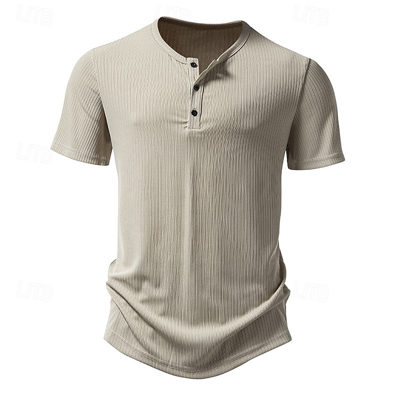 Per uomo Maglia Henley Maglietta Top a Maglia a Coste Canotta Muscolare Manica Corta Tinta unica Semplice Maglieria Casual Bottoni Striscia di fossa Henley Vacanza Casuale Quotidiano Estate Primavera del 2025 a $22.99 –P10