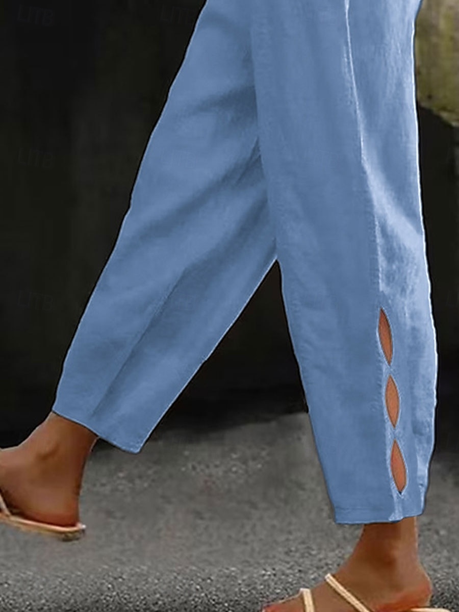 Women's Cotton Linen Pants Chinos Fashion Streetwear Ankle-Length High Waist Plain Pocket Elastic Waistband Comfy Soft Comfortable Micro-elastic Outdoor Street dark brown Deep Green Wine Robin's Egg 2025 - $21.99 –P2