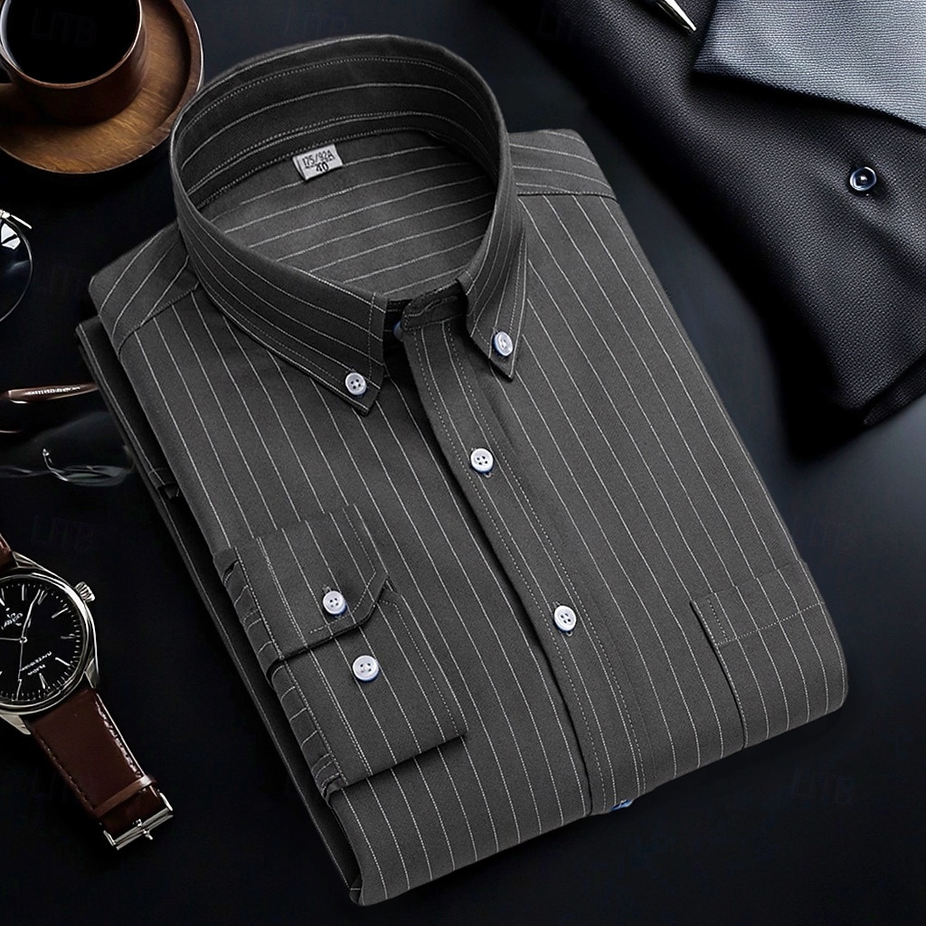 Per uomo Camicie Camicia abbottonata Camicia Oxford Camicia non stirabile Camicia a righe A quadri / A righe / Chevron Matrimonio Ufficio e carriera Blu chiaro Bianco Blu marino Blu reale Manica lunga del 2025 a $32.99 –P14