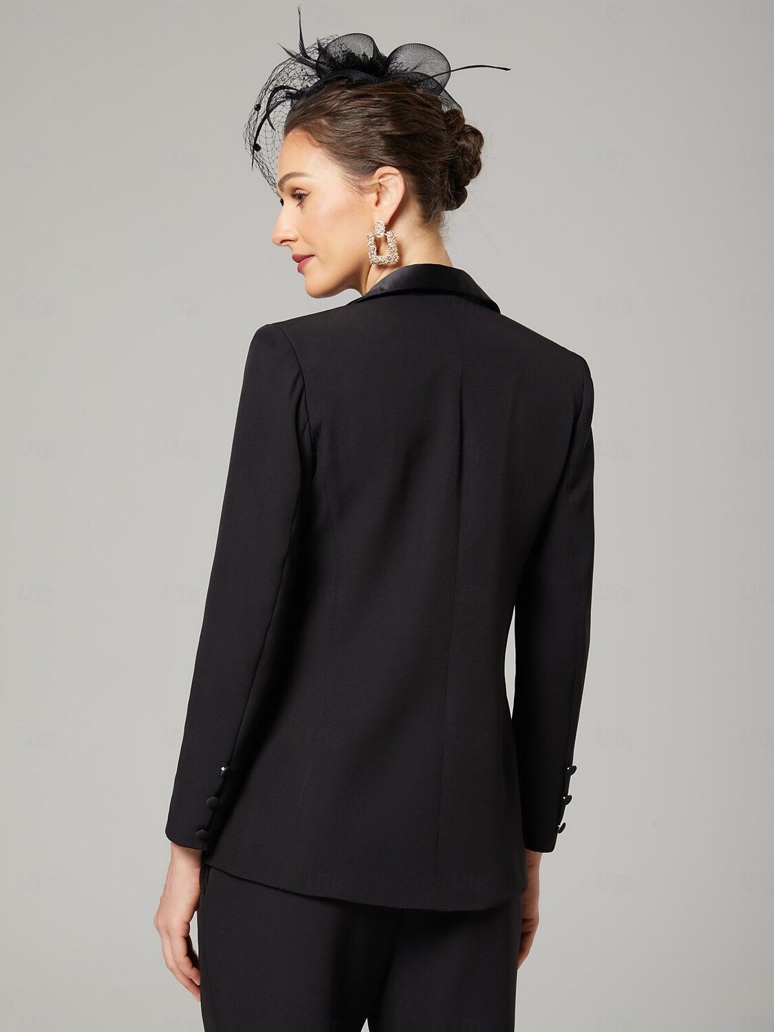 Hosenanzug der Brautmutter Eleganter Hemdkragen knöchellang dehnbare Chiffon lange Ärmel mit Knöpfen einfarbig 2025 2025 - $179.99 –P2