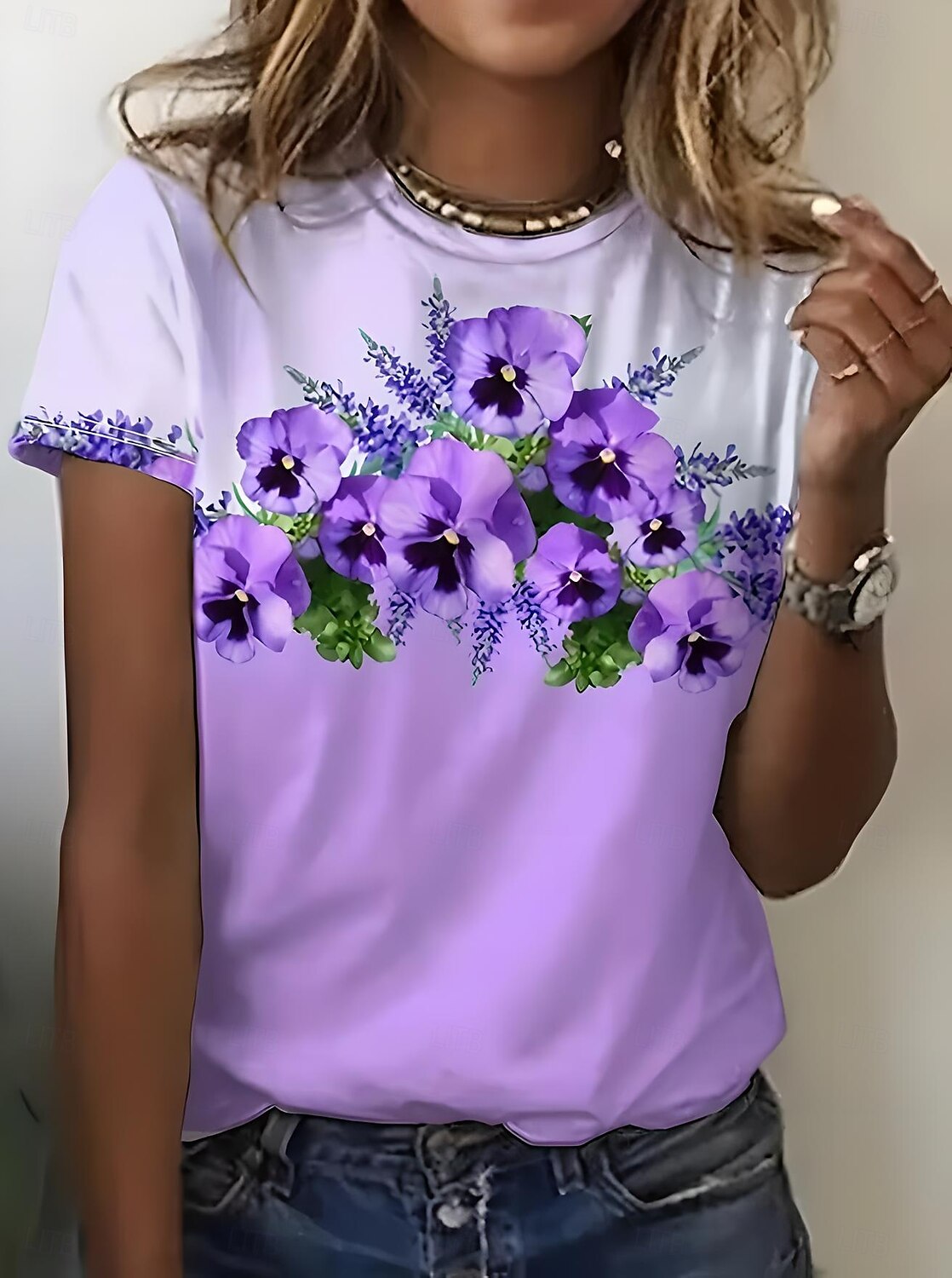 Femme T shirt Floral Graphic Rétro Vintage Mode mode Manche Courte Col Rond Hauts réguliers du quotidien Sortie Fin de semaine Imprimer Parme Eté de 2025 ? $19.99 –P1