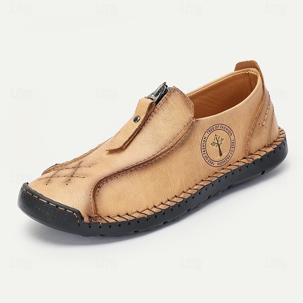 Men's Handmade Faux Leather Casual Loafers – Vintage Slip-On Shoes with Side Zipper & Soft Sole for Everyday Wear 2025 - $46.99 –P1
