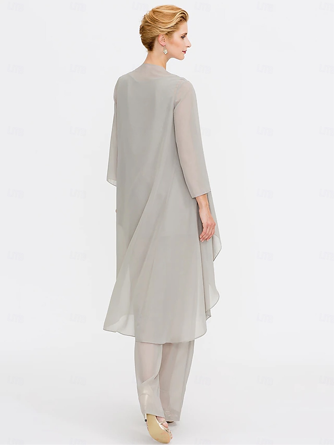 Kombinezon  Spodnium 3 Częściowe Teściowej Ślubne Gościń Elegancka Plus Size Zawiera Bateau Długość do Podłogi Chiffon Bez Rękawów Kurtka z Jednolitym Kolorem 2025 - $125.99 –P3
