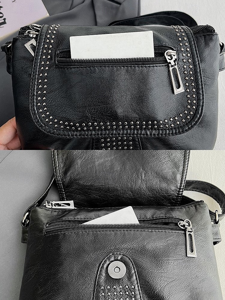 brun crossbody-väska i konstläder med dubbdetaljer – avslappnad, trendig handväska för vardagsbruk, shopping och utflykter svart röd blå 2025 - $19.99 –P6