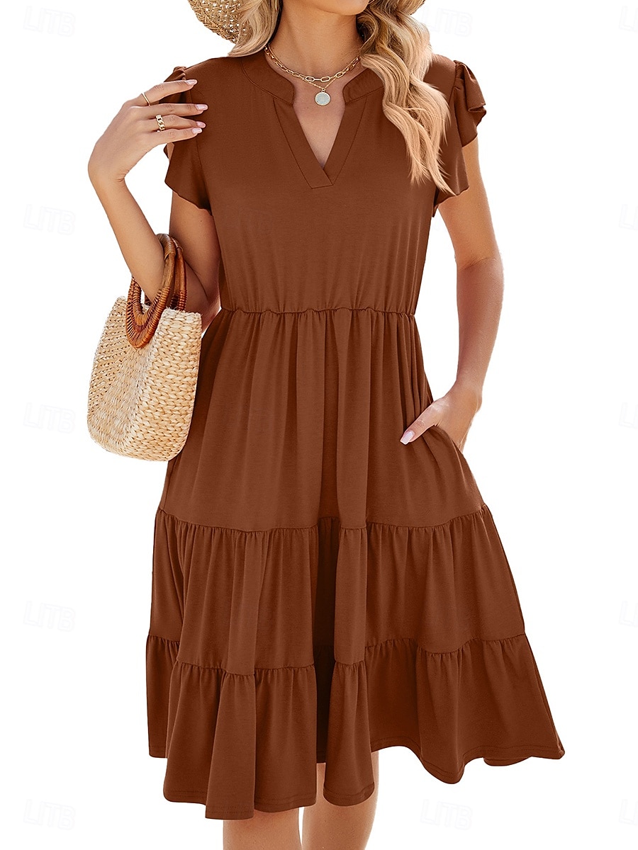 Rochie Mini pentru Femei Rochie Tip T Rochie Tip Tee Rochie în Formă de A Rochie Sportivă Culoare Uniformă Casual Vacanță Zilnic Potrivire Regulatorie Simplă Mâneci Scurte Gât în V Negru Roz Vin 2025 - $36.99 –P6