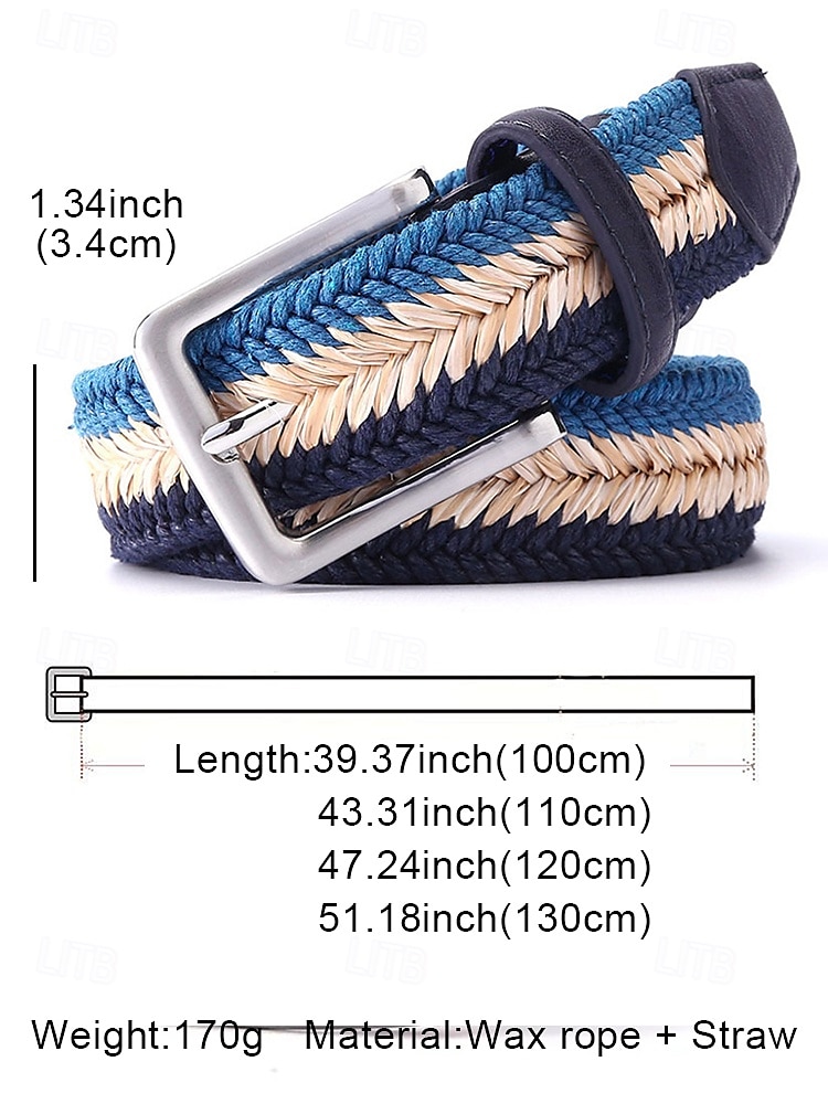 Men's Woven Braided Belt – Stylish and Durable Blue and Beige Design with Leather Accents, Adjustable and Comfortable for Casual or Formal Occasions 2025 - $18.99 –P4